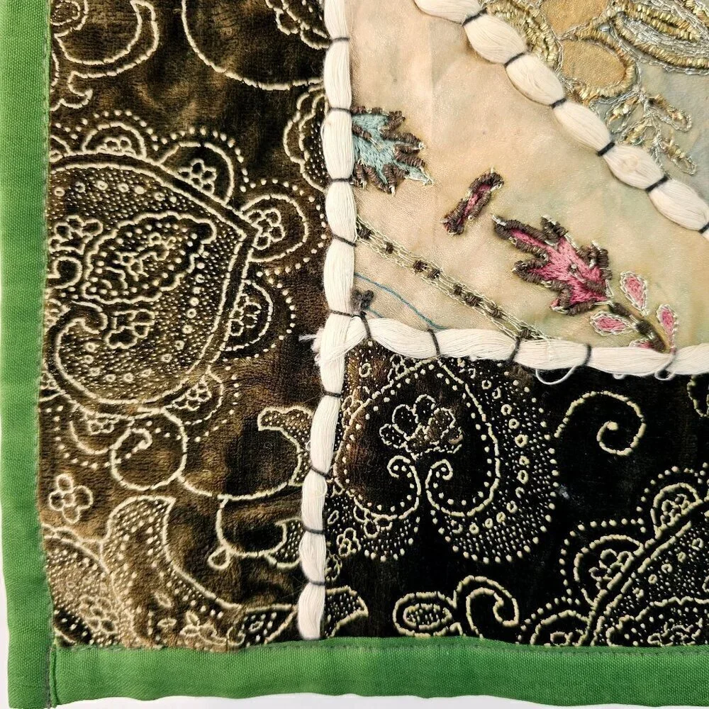 Boho Sari Patchwork Beaded Pillow Covers 26” Sq Velvet Trim – Repurpose Fabric